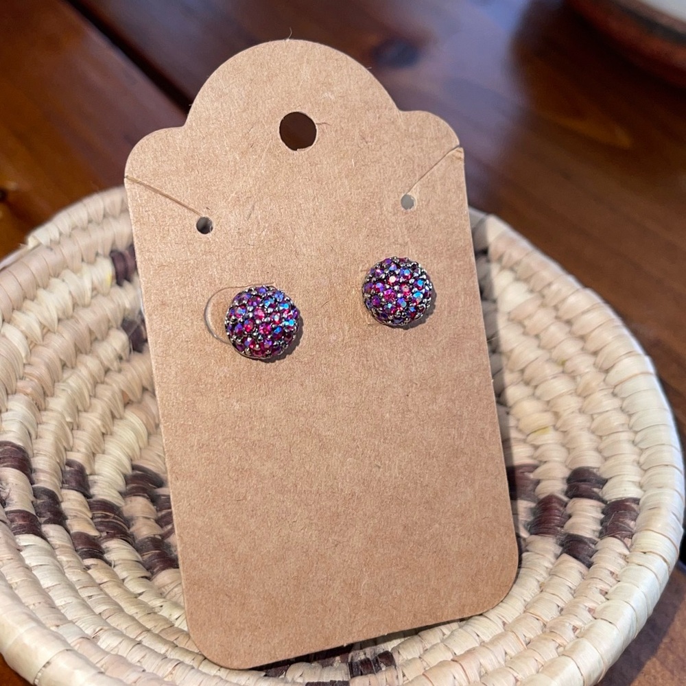 Fuchsia Druzy Stone Mosaic Ball Stud Earrings